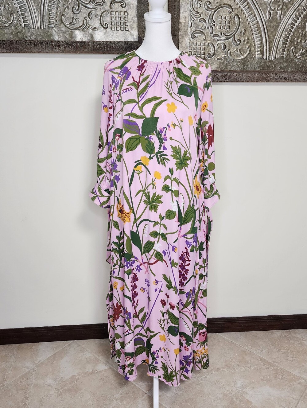 Rodebjer Rare Wava Jobs Pink Floral Print Midi Oversized Dress XS Garden Party